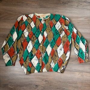 Colorful Vintage  Argyle Cardigan Sweater